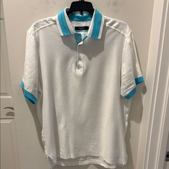 Enrico Cerini White and Blue Polo Shirt with Sporty Accents Italian Design M - Picture 1 of 9